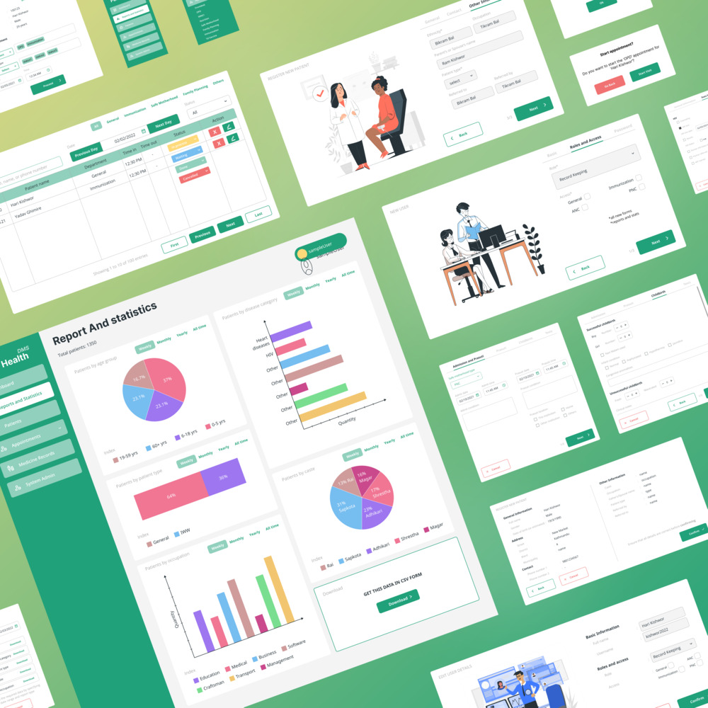 web ui ux design of a health hospital patient dashboard